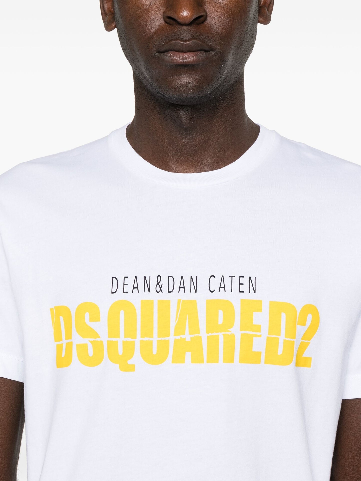 Dsquared2 Yellow Split Printed Logo T-Shirt in White