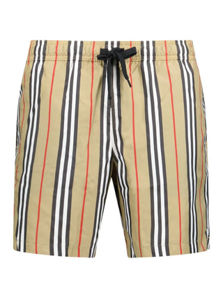 Burberry Striped Check Print Swim Shorts in Beige