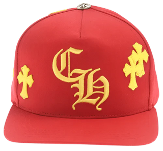Chrome Hearts Red/Yellow Leather Cross Patch Baseball Cap
