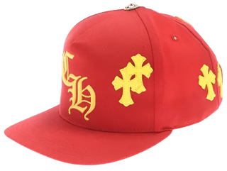 Chrome Hearts Red/Yellow Leather Cross Patch Baseball Cap