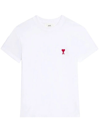 Ami Paris Ami De Coeur Red Embroidered Logo T-Shirt in White