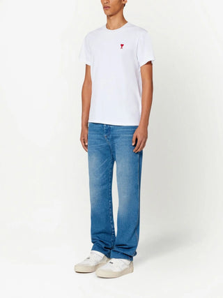 Ami Paris Ami De Coeur Red Embroidered Logo T-Shirt in White