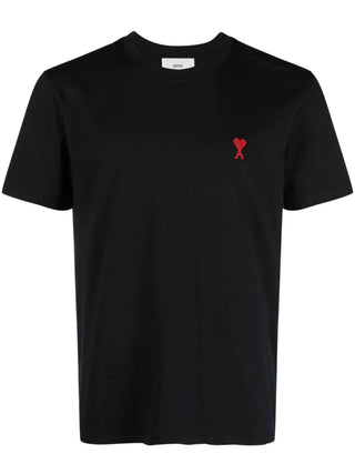 Ami Paris Ami De Coeur Red Embroidered Logo T-Shirt in Black