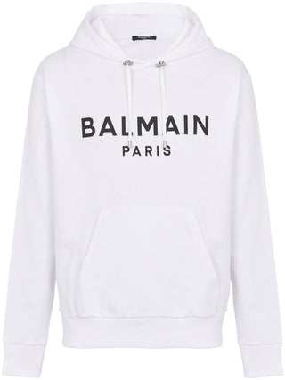 Balmain Paris Logo Printed Hoodie in White
