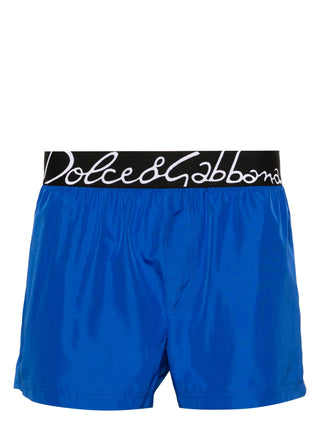 Dolce & Gabbana Script Logo Swim Shorts in Blue