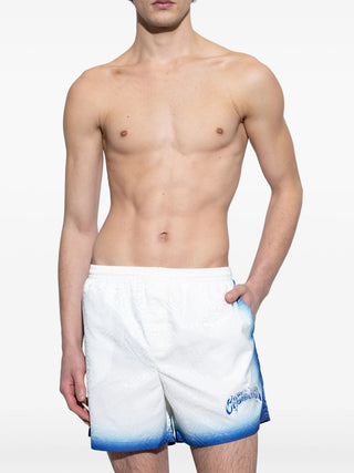 Casablanca Blue Fade 3D Logo Swim Shorts In White/Blue