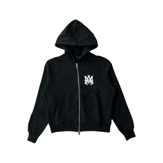 Amiri Black & White MA Core Logo Zip Up Hoodie