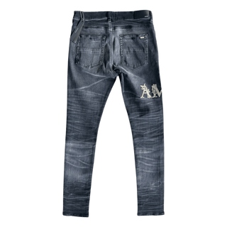 Amiri Faded Black Baroque Varsity Logo Jeans