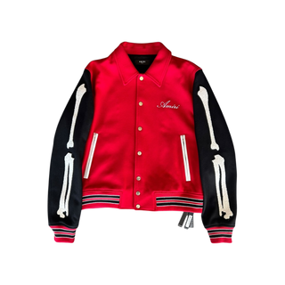 Amiri Red & Black Chicago Exclusive Bones Varsity Jacket