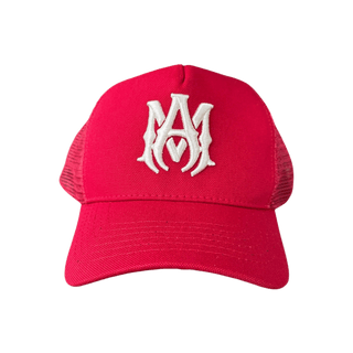 Amiri Red & White MA Logo Trucker Hat