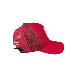 Amiri Red & White MA Logo Trucker Hat