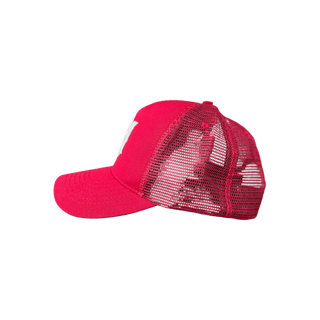 Amiri Red & White MA Logo Trucker Hat