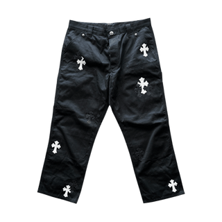 Chrome Hearts Black & White Cross Patch Carpenter Pants