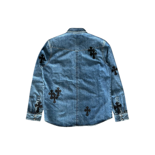 Chrome Hearts Blue & Black Cross Patch Denim Button Up Shirt