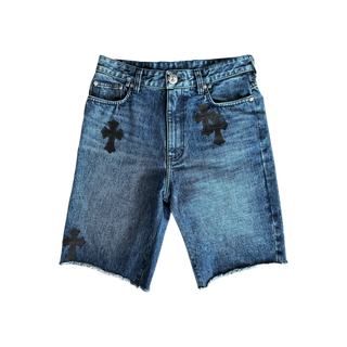 Chrome Hearts Blue & Black Cross Patch Denim Shorts