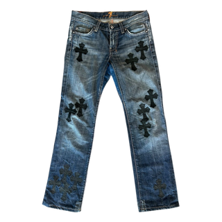 Chrome Hearts Blue & Black Cross Patch Jeans