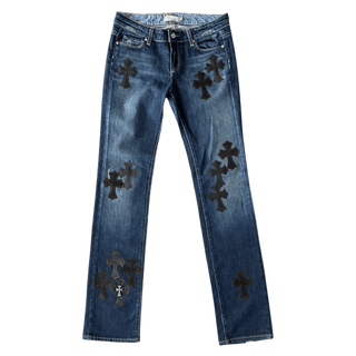Chrome Hearts Blue & Black Cross Patch Jeans