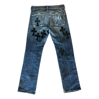 Chrome Hearts Blue & Black Cross Patch Jeans