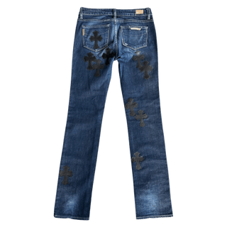 Chrome Hearts Blue & Black Cross Patch Jeans