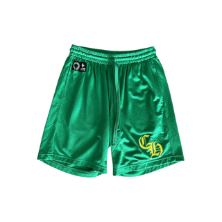 Chrome Hearts Green & Yellow Logo Mesh Shorts