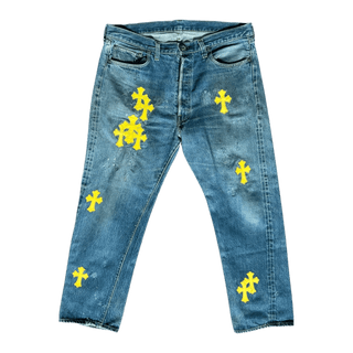 Chrome Hearts Levi's Blue & Yellow Cross Patch Jeans