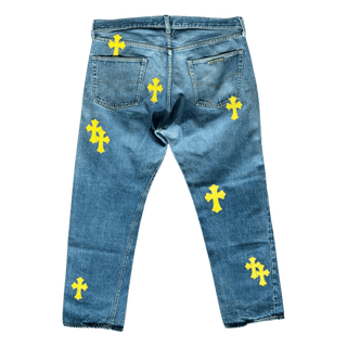 Chrome Hearts Levi's Blue & Yellow Cross Patch Jeans