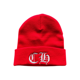 Chrome Hearts Red & White CH Logo Embroidered Beanie