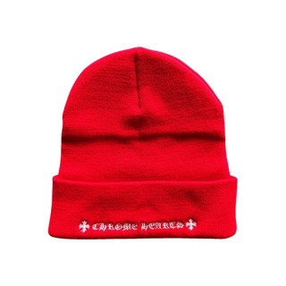 Chrome Hearts Red & White CH Logo Embroidered Beanie