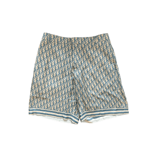 Dior Tan & Blue Oblique Silk Shorts