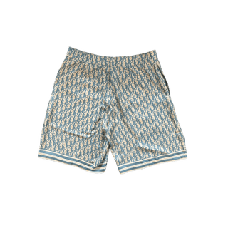 Dior Tan & Blue Oblique Silk Shorts