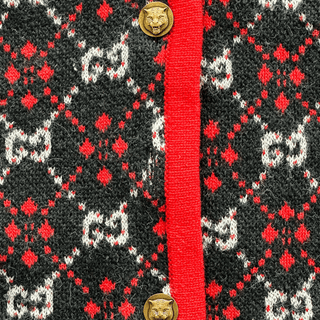 Gucci Black White & Red GG Monogram Alpaca Coat