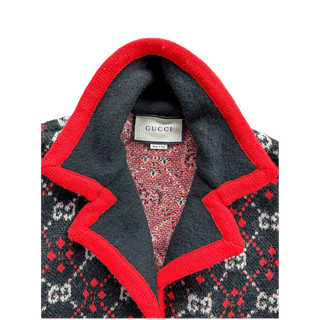 Gucci Black White & Red GG Monogram Alpaca Coat