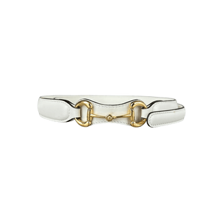 Gucci White & Gold Horsebit Leather Belt