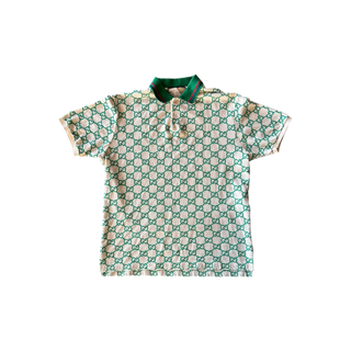 Gucci White & Green GG Monogram Polo T-Shirt
