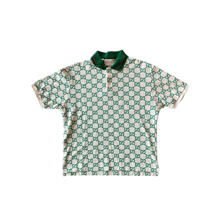 Gucci White & Green GG Monogram Polo T-Shirt