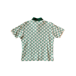 Gucci White & Green GG Monogram Polo T-Shirt