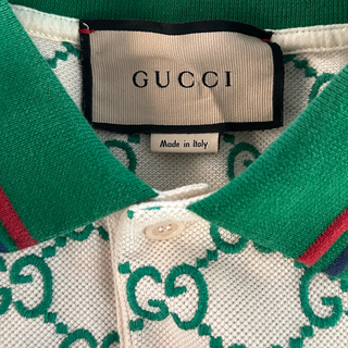Gucci White & Green GG Monogram Polo T-Shirt