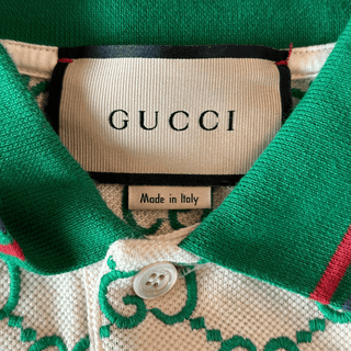 Gucci White & Green GG Monogram Polo T-Shirt