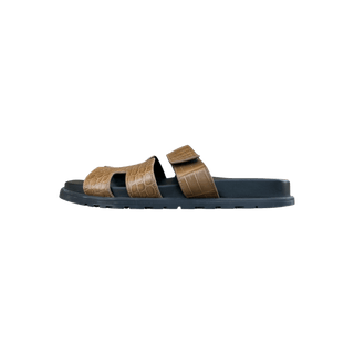 Hermes Black & Brown Crocodile Chypre Sandals