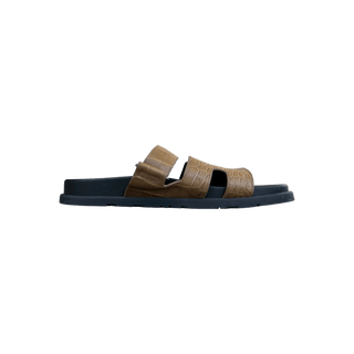 Hermes Black & Brown Crocodile Chypre Sandals