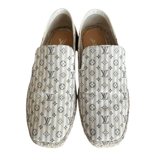 Louis Vuitton White & Beige Bidart Striped Monogram Espadrilles