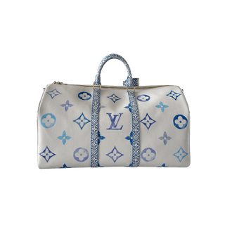Louis Vuitton White & Blue Watercolor Monogram By The Pool Keepall 50