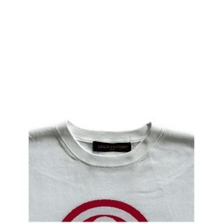 Louis Vuitton White & Pink Flower Logo Intarsia T-Shirt