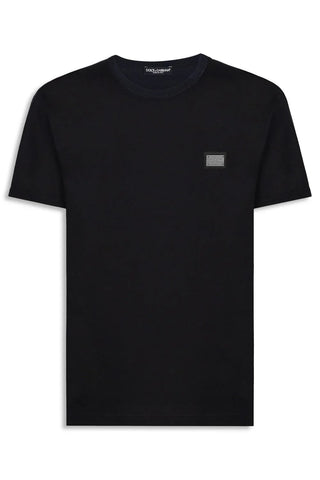 Dolce & Gabbana Silver Plaque T-Shirt in Navy Blue