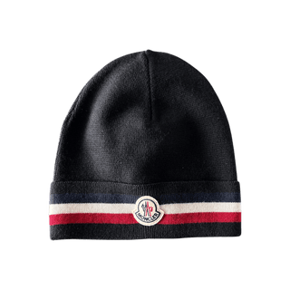 Moncler Black & Tri-Color Logo Beanie