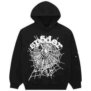 Sp5der Black and White Web Hoodie