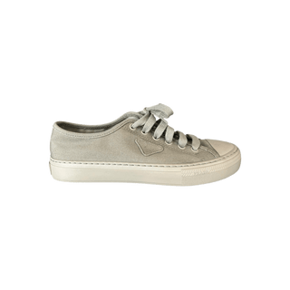 Prada Olive Triangle Logo Canvas Sneakers