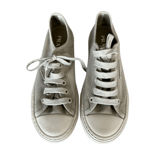 Prada Olive Triangle Logo Canvas Sneakers