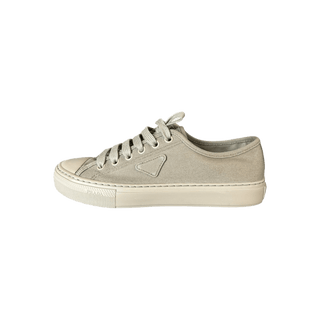 Prada Olive Triangle Logo Canvas Sneakers
