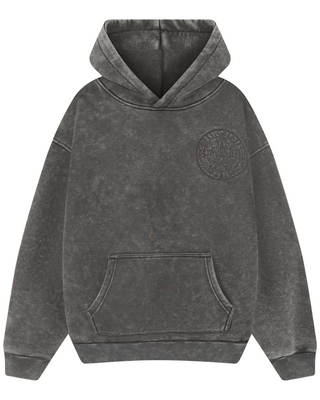 Magiri Embroidered Acid Wash Hoodie in Washed Grey